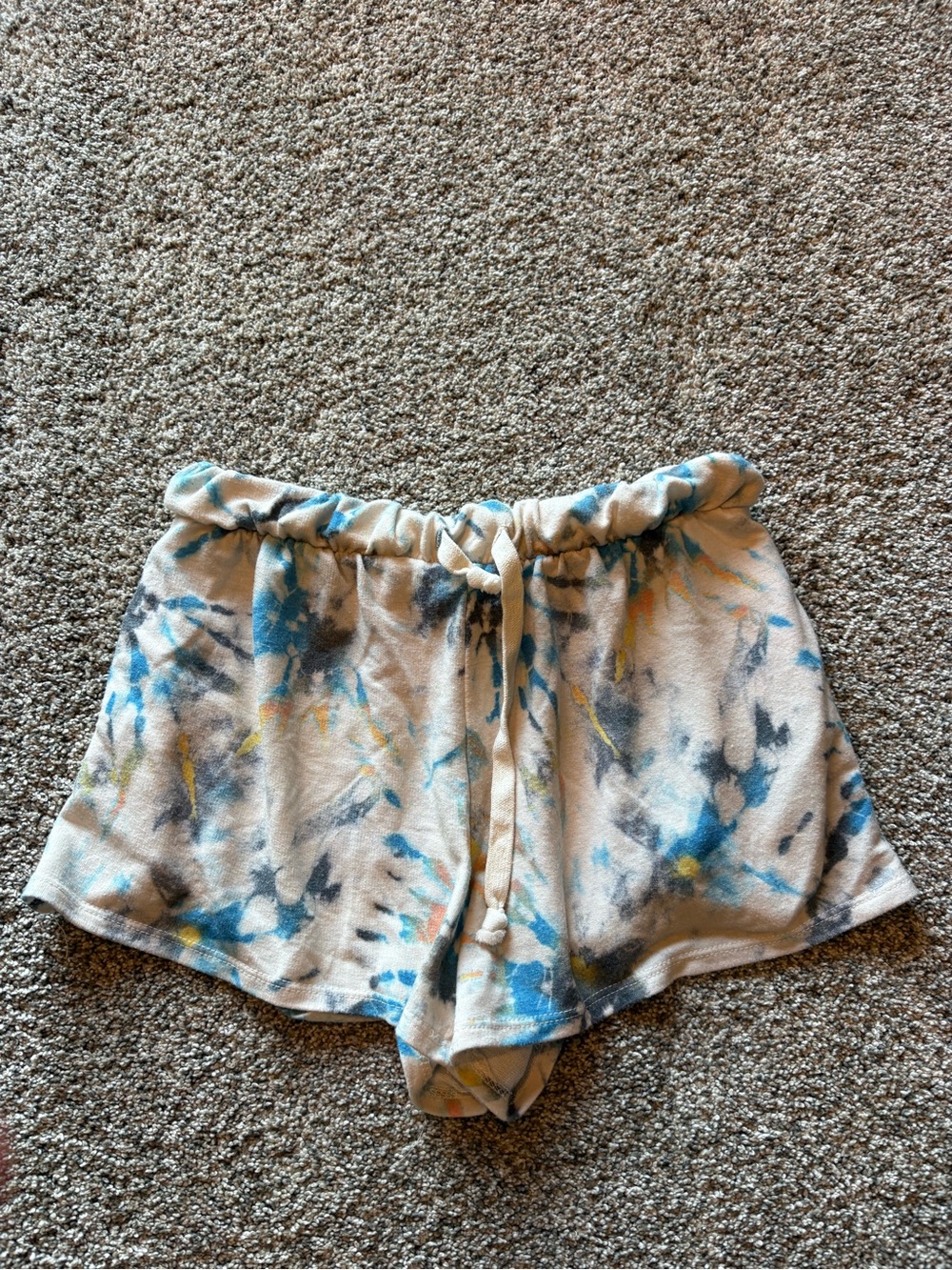 By Together Tie-Dye Terry Lounge Shorts - Blue & Yellow on Cream